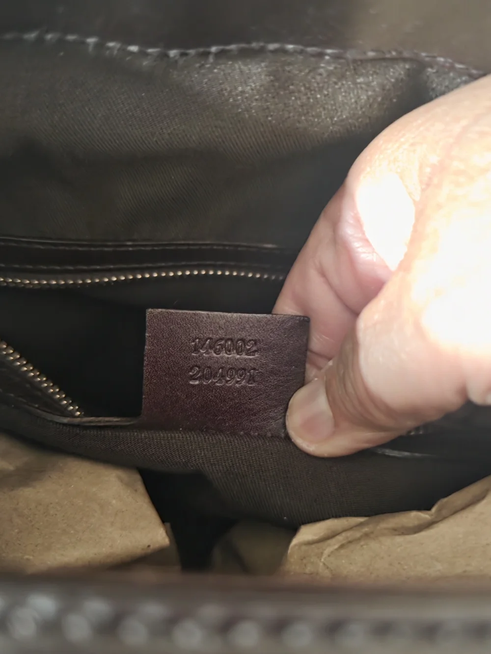 Gucci Dark Brown Embossed Leather Satchel with Gold Chain Detail